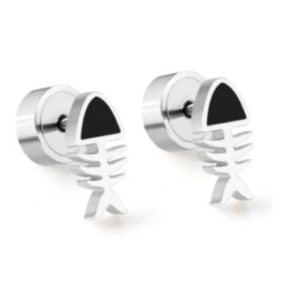 High-Quality Stainless Steel Baby Press Silver Fish Skeleton Earrings